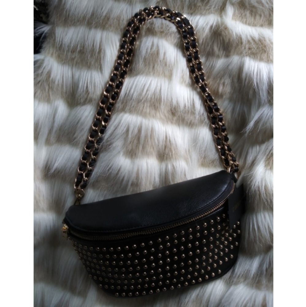 Black and gold studded fanny pack